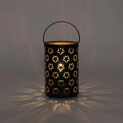 Anna's Collection LED lantaarn ster patroon zwart/goud Ø 12 x 19cm - afbeelding 4