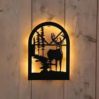 Anna's Collection LED muurhanger hert diorama zwart 25 x 30cm - afbeelding 1