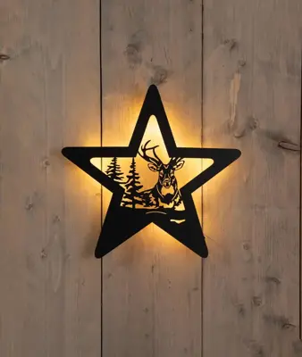 Anna's Collection LED muurhanger hert ster zwart 3 x 34 x 35cm - afbeelding 1