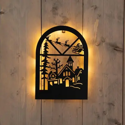 Anna's Collection LED muurhanger kerstdorp diorama zwart 25 x 30cm - afbeelding 1