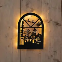 Anna's Collection LED muurhanger kerstdorp diorama zwart 25 x 30cm - afbeelding 1