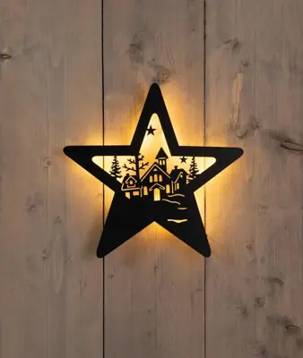 Anna's Collection LED muurhanger kerstdorp ster zwart 3 x 34 x 35cm - afbeelding 1