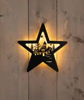 Anna's Collection LED muurhanger kerstdorp ster zwart 3 x 34 x 35cm - afbeelding 1