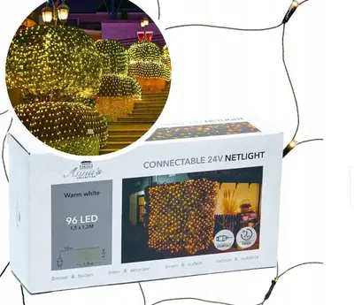 Anna's Collection LED netverlichting uitbreidingsset koppelbaar 96 lampjes 150 x 120cm, warm wit - afbeelding 1