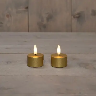 Anna's Collection LED theelicht 3d flame 5cm goud 2 stuks - afbeelding 1