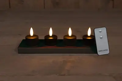 Anna's Collection LED theelicht oplaadbaar 3d flame incl. oplaadstation 5cm zwart 4 stuks - afbeelding 2