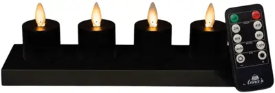 Anna's Collection LED theelicht oplaadbaar flame effect incl. oplaadstation 5cm zwart 4 stuks - afbeelding 1
