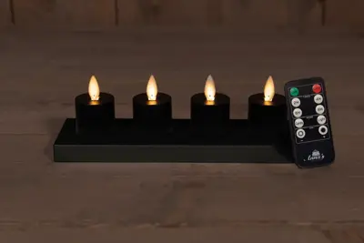 Anna's Collection LED theelicht oplaadbaar flame effect incl. oplaadstation 5cm zwart 4 stuks - afbeelding 2