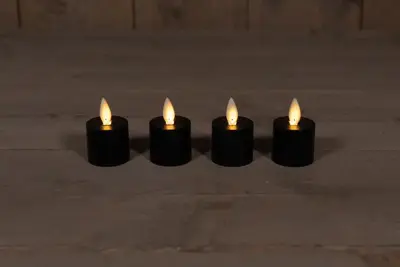 Anna's Collection LED theelicht oplaadbaar flame effect uitbreidingsset 5cm zwart 4 stuks - afbeelding 1