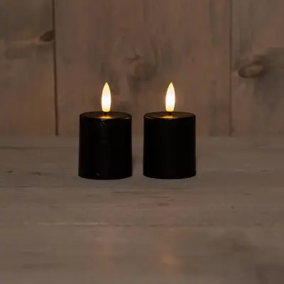 Anna's Collection LED votief kaars 3d flame rustiek set 8x4.5cm zwart 2 stuks - afbeelding 1