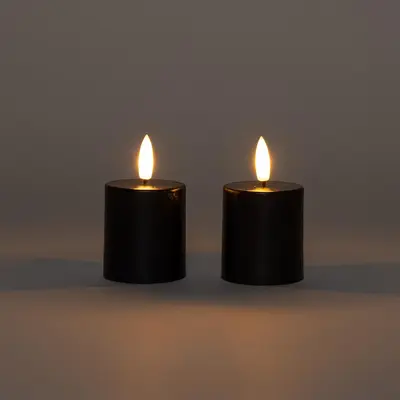 Anna's Collection LED votief kaars 3d flame rustiek set 8x4.5cm zwart 2 stuks - afbeelding 3