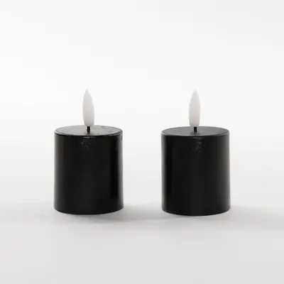 Anna's Collection LED votief kaars 3d flame rustiek set 8x4.5cm zwart 2 stuks - afbeelding 1