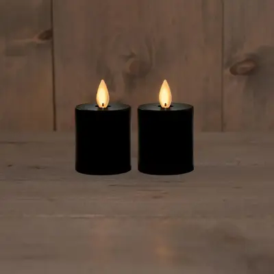 Anna's Collection LED votief kaars flame effect rustiek set 8x4.5cm zwart 2 stuks - afbeelding 1