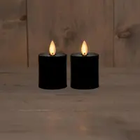 Anna's Collection LED votief kaars flame effect rustiek set 8x4.5cm zwart 2 stuks - afbeelding 1