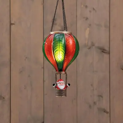 Anna's Collection luchtballon met Kerstman – 20 LED, 14 x 25 cm, rood/groen - afbeelding 1