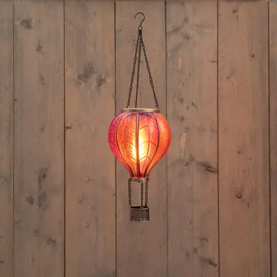Anna's collection luchtballon solar met vlam effect 20led 45x14cm roze