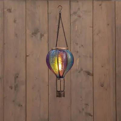 Anna's collection luchtballon solar met vlam effect 20led 45x14cm blauw