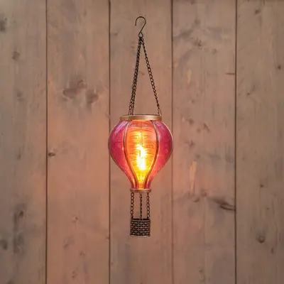 Anna's collection luchtballon solar met vlameffect 12led 36x11cm roze