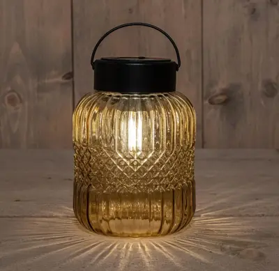 Anna's Collection Solar glas retrolamp geel d12,5 x h19 cm - Amb - afbeelding 2