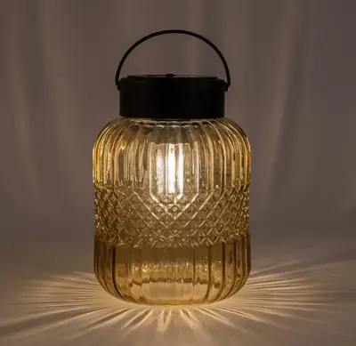 Anna's Collection Solar glas retrolamp geel d12,5 x h19 cm - Amb - afbeelding 3