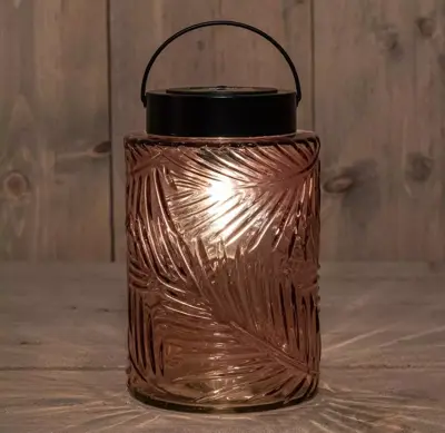 Anna's Collection Solar glazen lamp retro roze 12,5 x 20 cm - afbeelding 2