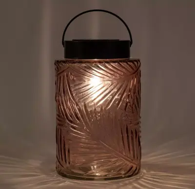 Anna's Collection Solar glazen lamp retro roze 12,5 x 20 cm - afbeelding 3