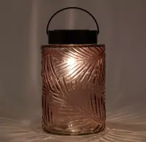 Anna's Collection Solar glazen lamp retro roze 12,5 x 20 cm - afbeelding 3