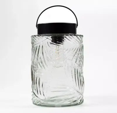Anna's Collection Solar glazen retro lamp helder 12,5x20 cm Transparant - afbeelding 1