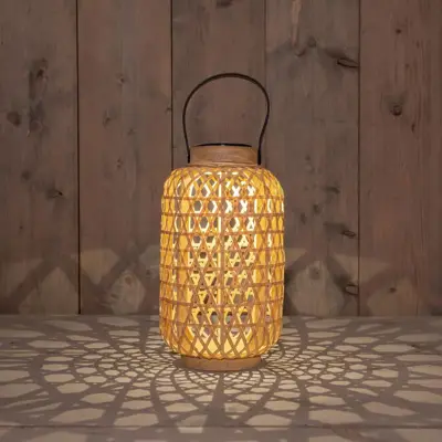 Anna's Collection Solar lantaarn bamboe 18 x 32 cm - Naturel - afbeelding 2
