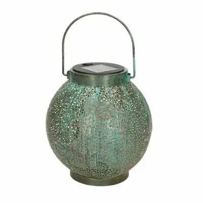 Anna's Collection Solar lantaarn metaal 14,5 x 16 cm antiek turquoise warm wit - afbeelding 1