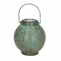 Anna's Collection Solar lantaarn metaal 14,5 x 16 cm antiek turquoise warm wit - afbeelding 1