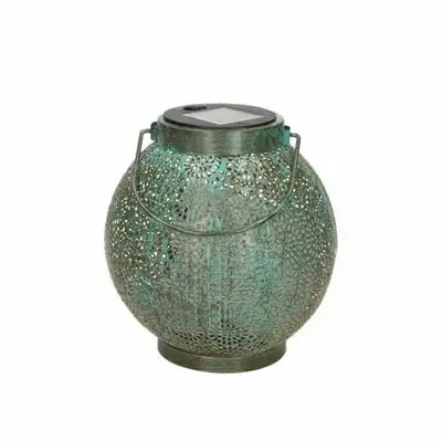 Anna's Collection Solar lantaarn metaal 14,5 x 16 cm antiek turquoise warm wit - afbeelding 2