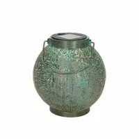 Anna's Collection Solar lantaarn metaal 14,5 x 16 cm antiek turquoise warm wit - afbeelding 2