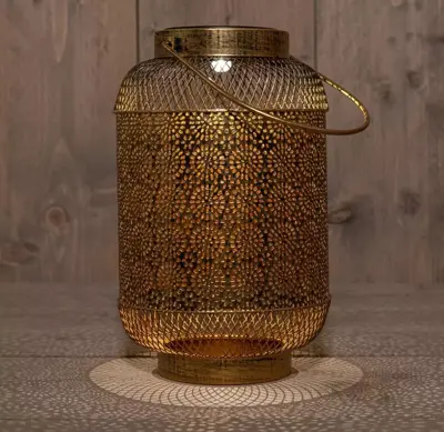 Anna's Collection Solar lantaarn metaal 16 x 16 x 25,5 cm antiek goud - afbeelding 2