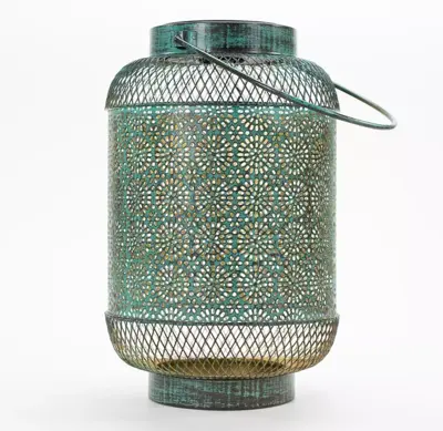 Anna's Collection Solar lantaarn metaal 16 x 25,5 cm antiek turquoise - afbeelding 1