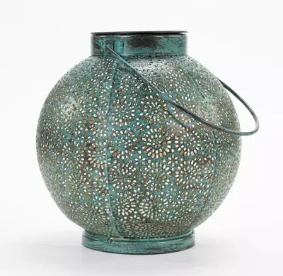 Anna's Collection Solar lantaarn metaal 18 x 19 cm antiek turquoise - afbeelding 1