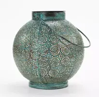 Anna's Collection Solar lantaarn metaal 18 x 19 cm antiek turquoise - afbeelding 1