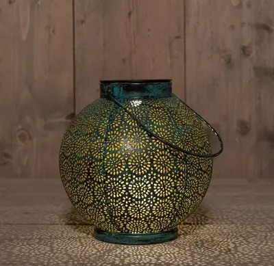 Anna's Collection Solar lantaarn metaal 18 x 19 cm antiek turquoise - afbeelding 2
