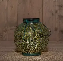 Anna's Collection Solar lantaarn metaal 18 x 19 cm antiek turquoise - afbeelding 2