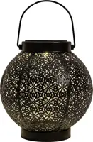 Anna's Collection Solar lantaarn metaal 18 x 19 cm mat zwart warm wit - afbeelding 1