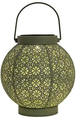 Anna's Collection Solar lantaarn metaal 18 x 19 cm sage groen warm wit - afbeelding 1