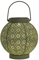 Anna's Collection Solar lantaarn metaal 18 x 19 cm sage groen warm wit - afbeelding 1