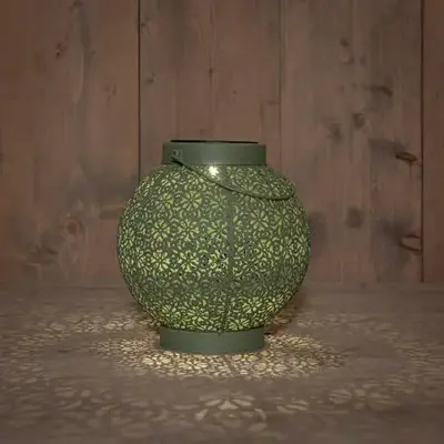 Anna's Collection Solar lantaarn metaal 18 x 19 cm sage groen warm wit - afbeelding 2