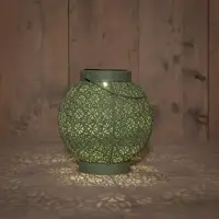 Anna's Collection Solar lantaarn metaal 18 x 19 cm sage groen warm wit - afbeelding 2