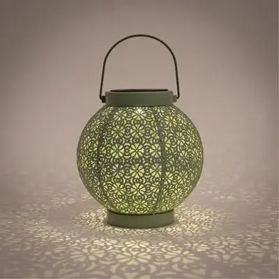 Anna's Collection Solar lantaarn metaal 18 x 19 cm sage groen warm wit - afbeelding 3