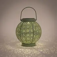 Anna's Collection Solar lantaarn metaal 18 x 19 cm sage groen warm wit - afbeelding 3