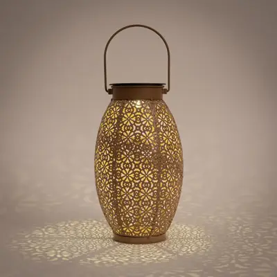 Anna's Collection Solar lantaarn metaal oud roze 24 x 13 cm, Roze - afbeelding 2