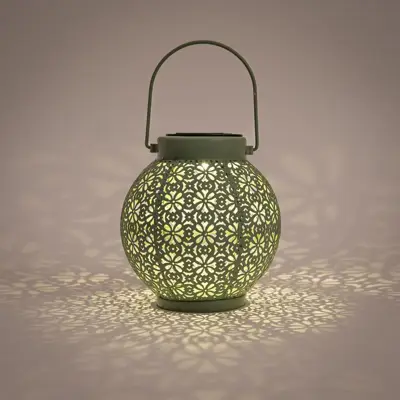 Anna's Collection Solar lantaarn metaal sage groen 16 x 14,5 cm - afbeelding 3