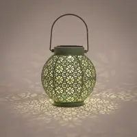 Anna's Collection Solar lantaarn metaal sage groen 16 x 14,5 cm - afbeelding 3