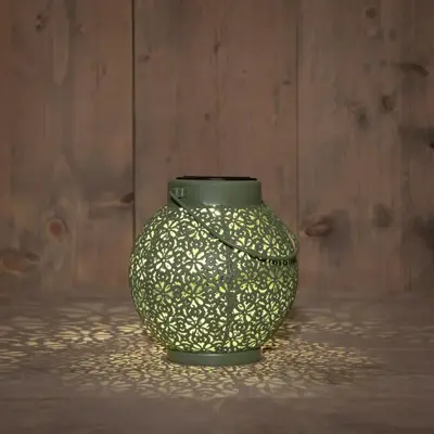 Anna's Collection Solar lantaarn metaal sage groen 16 x 14,5 cm - afbeelding 4